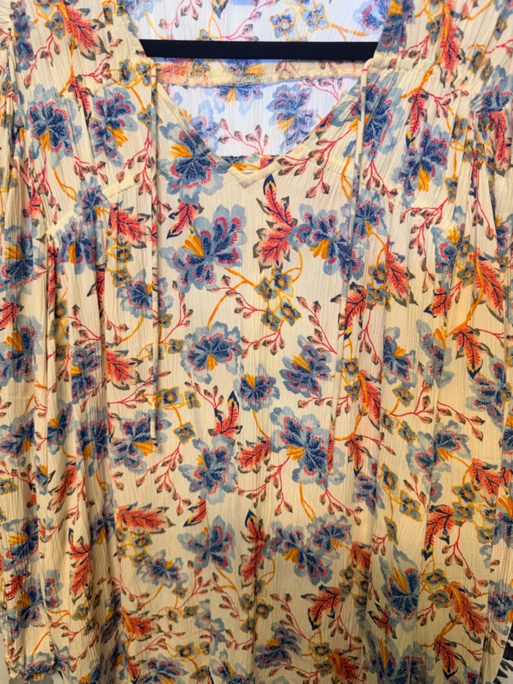 Old Navy Cream Floral Peasant Blouse with Blue & Pink Flowers - Picture 4 of 9